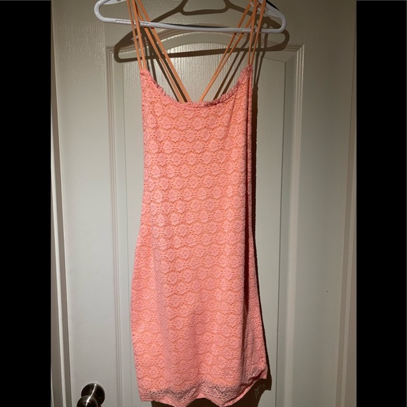 🪴Hollister - Coral Orange Stretchy Lace Summer Dress - Picture 1 of 11